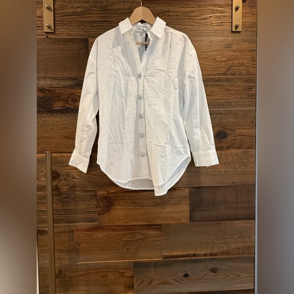 English Factory White Crystal Button Embellished Star Button Down Shirt - Picture 11 of 14